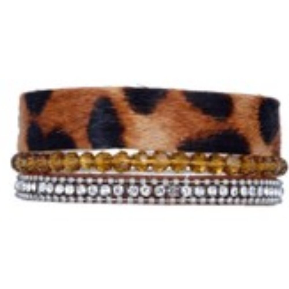 VICTORIA EMERSON ARUSHA MINI CUFF BRACELET LEOPARD BEADS CRYSTALS GOLD NIP